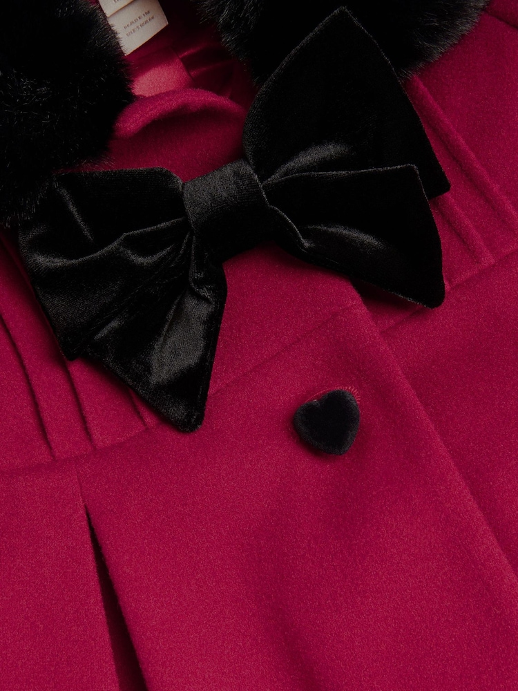 Monsoon Red Baby Fluffy Collar Bow Coat - Image 4 of 4 Monsoon Red Baby Fluffy Collar Bow Coat - Image 4 of 4