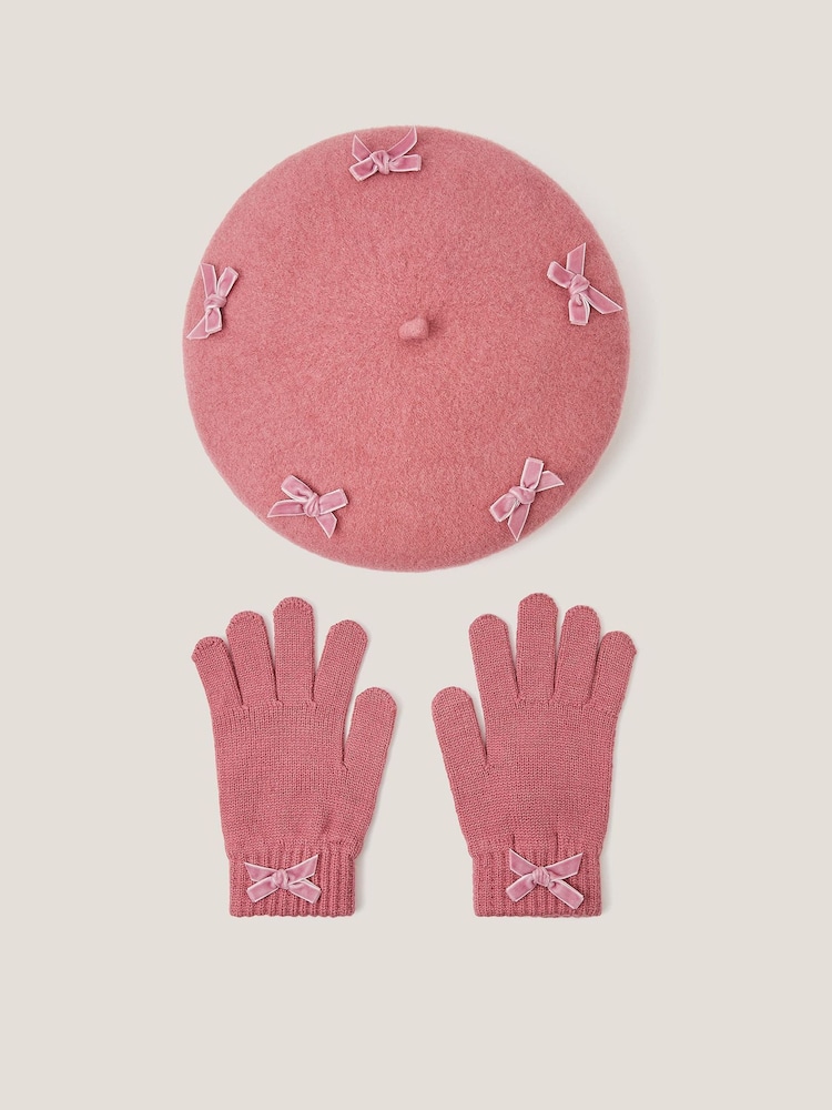 Monsoon Bow Beret & Gloves Set - صورة 1 من 2