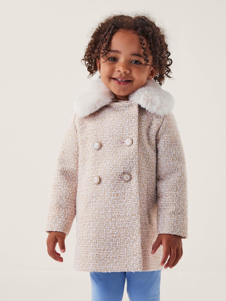 Monsoon Baby Tweed-Mantel mit Kragen aus Fellimitat - Bild 1 von 4