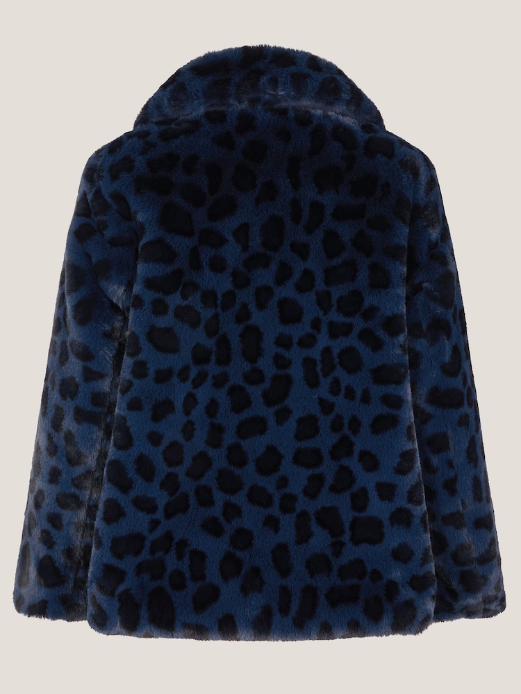 Monsoon Blue Animal Print Faux Fur Bow Coat - Image 3 of 3 Monsoon Blue Animal Print Faux Fur Bow Coat - Image 3 of 3