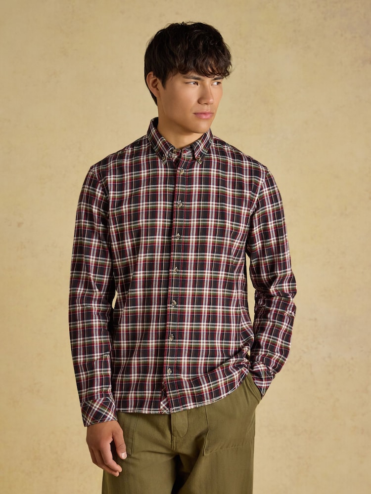 酒紅 - Joules Long Sleeve Brushed Flannel Shirt - 圖片 1，共 8