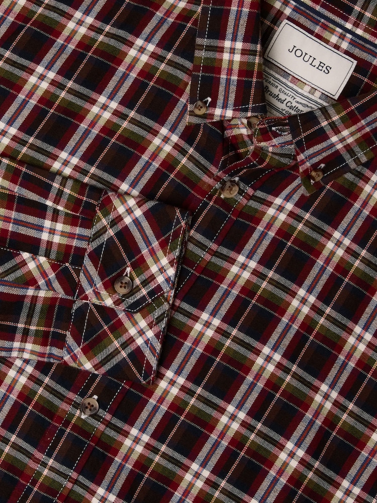 酒紅 - Joules Long Sleeve Brushed Flannel Shirt - 圖片 2，共 8