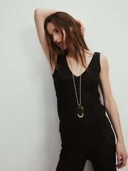 The Set 3 Pack Knitted V-Neck Strappy Vests Black/Chocolate Brown/Khaki Green - Image 1 of 6
