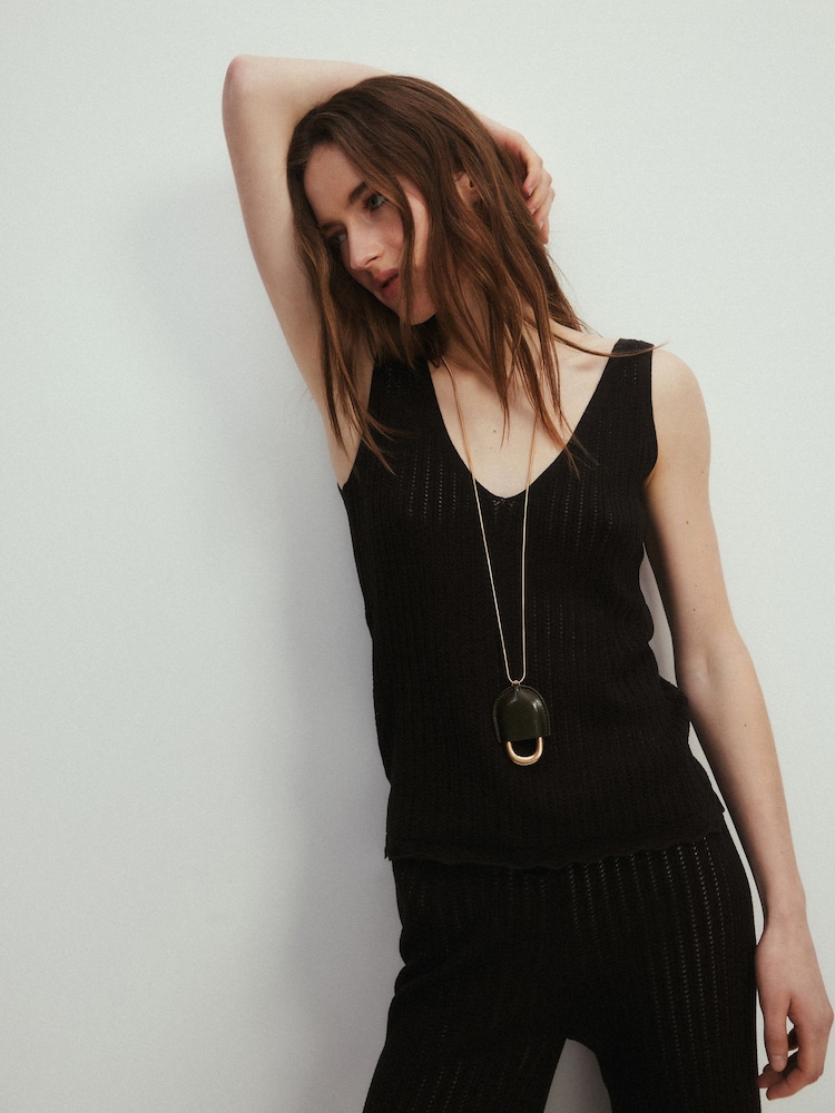 The Set 3 Pack Knitted V-Neck Strappy Vests Black/Chocolate Brown/Khaki Green - Image 1 of 6 The Set 3 Pack Knitted V-Neck Strappy Vests Black/Chocolate Brown/Khaki Green - Image 1 of 6