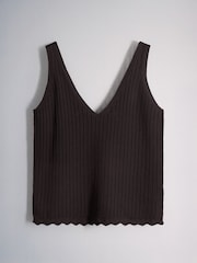 The Set 3 Pack Knitted V-Neck Strappy Vests Black/Chocolate Brown/Khaki Green - Image 5 of 6