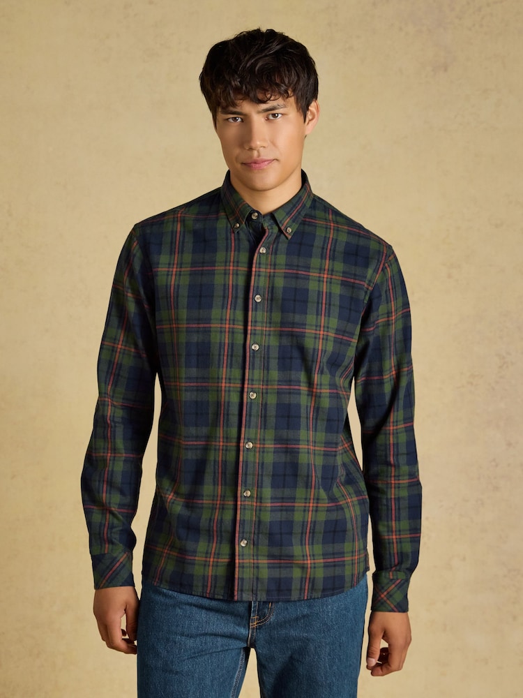 綠色 - Joules Long Sleeve Brushed Flannel Shirt - 圖片 1，共 7