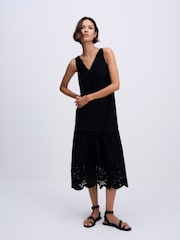 The Set Cotton Broderie Midi Dress Black - Image 1 of 8