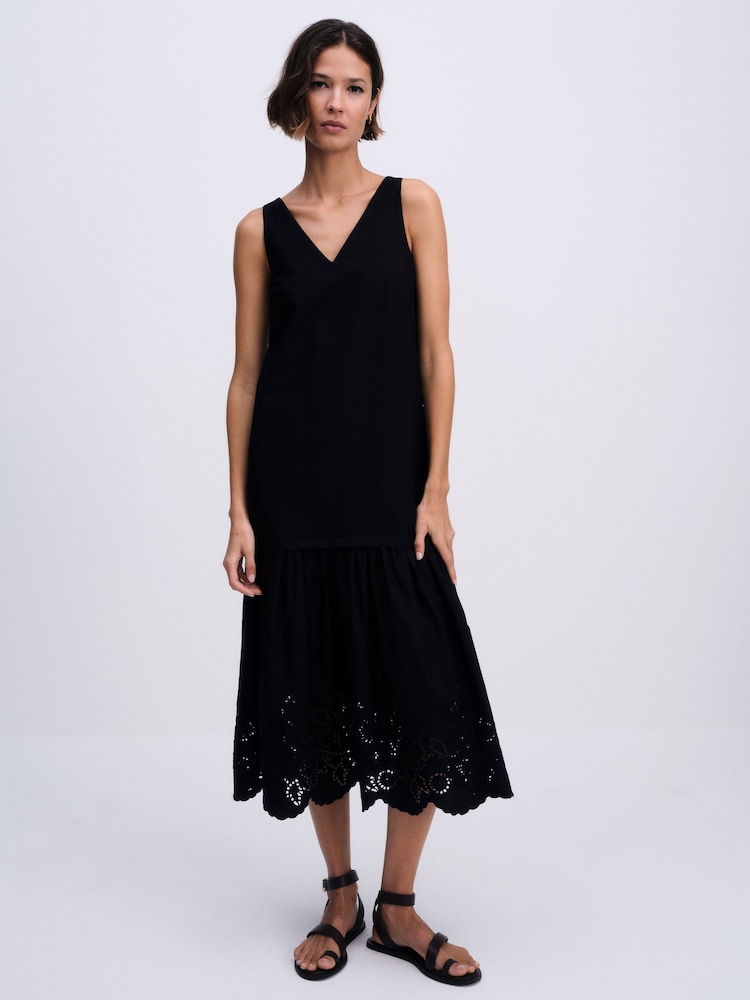 The Set Cotton Broderie Midi Dress Black - Image 2 of 8 The Set Cotton Broderie Midi Dress Black - Image 2 of 8