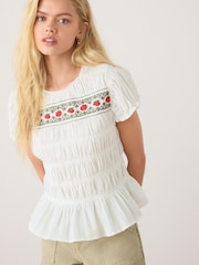 White Tomato Embroidered Smocked Top - Image 1 of 7