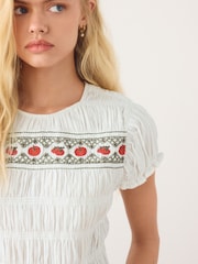 White Tomato Embroidered Smocked Top - Image 4 of 7