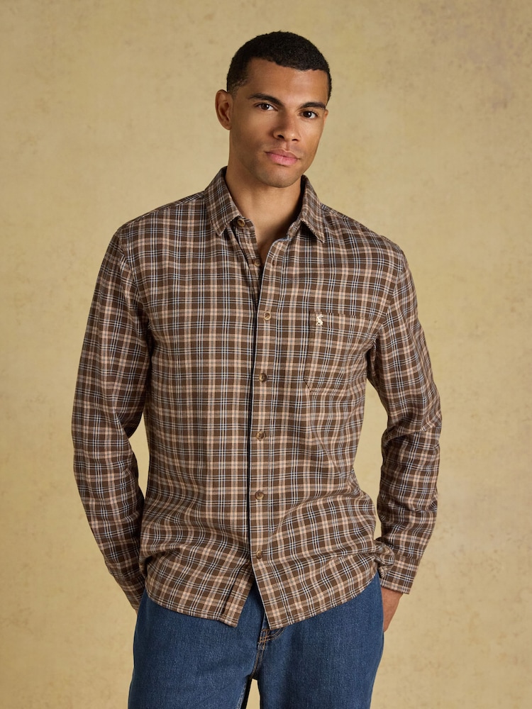 Joules Brown Long Sleeve Heavyweight Brushed Flannel Shirt - Image 1 of 11