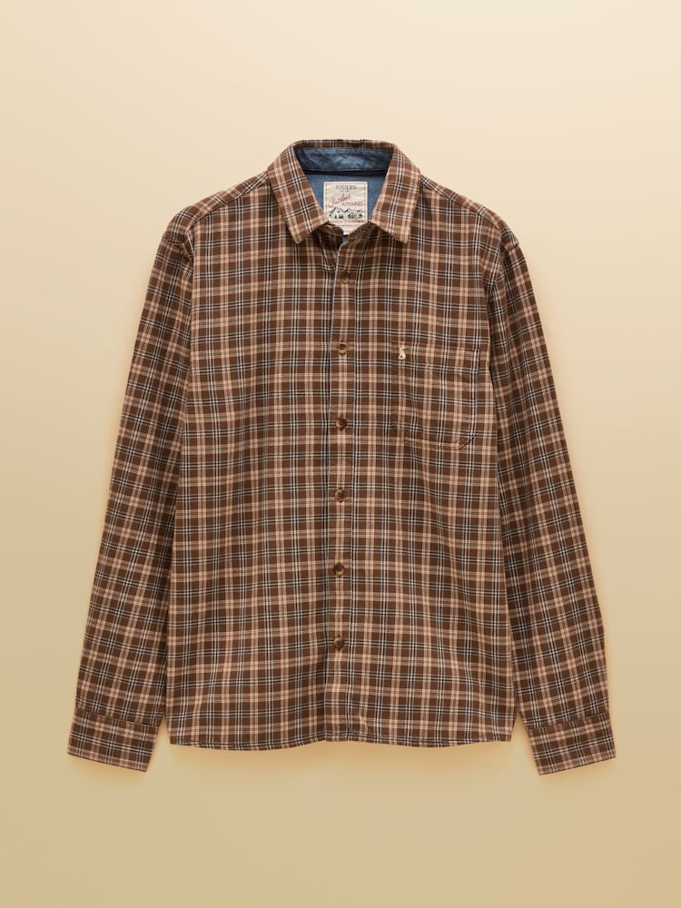 Joules Brown Long Sleeve Heavyweight Brushed Flannel Shirt - Image 11 of 11