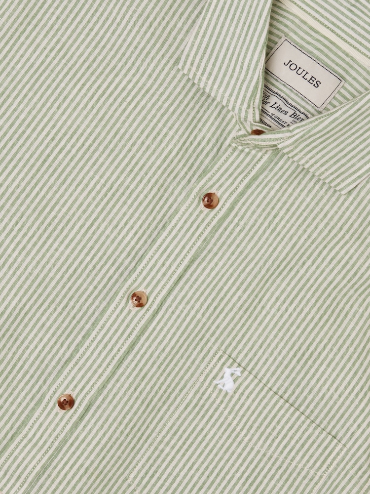 Joules Green & White Striped Linen Blend Short Sleeve Shirt - Image 2 of 8