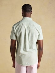 Joules Green & White Striped Linen Blend Short Sleeve Shirt - Image 3 of 8