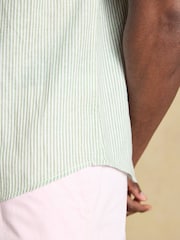 Joules Green & White Striped Linen Blend Short Sleeve Shirt - Image 6 of 8