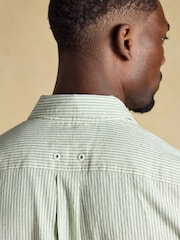 Joules Green & White Striped Linen Blend Short Sleeve Shirt - Image 7 of 8