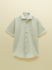 Joules Green & White Striped Linen Blend Short Sleeve Shirt - Image 8 of 8