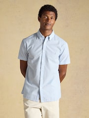 Joules Seersucker Blue/White Short Sleeve Classic Fit Cotton Shirt - Image 1 of 7