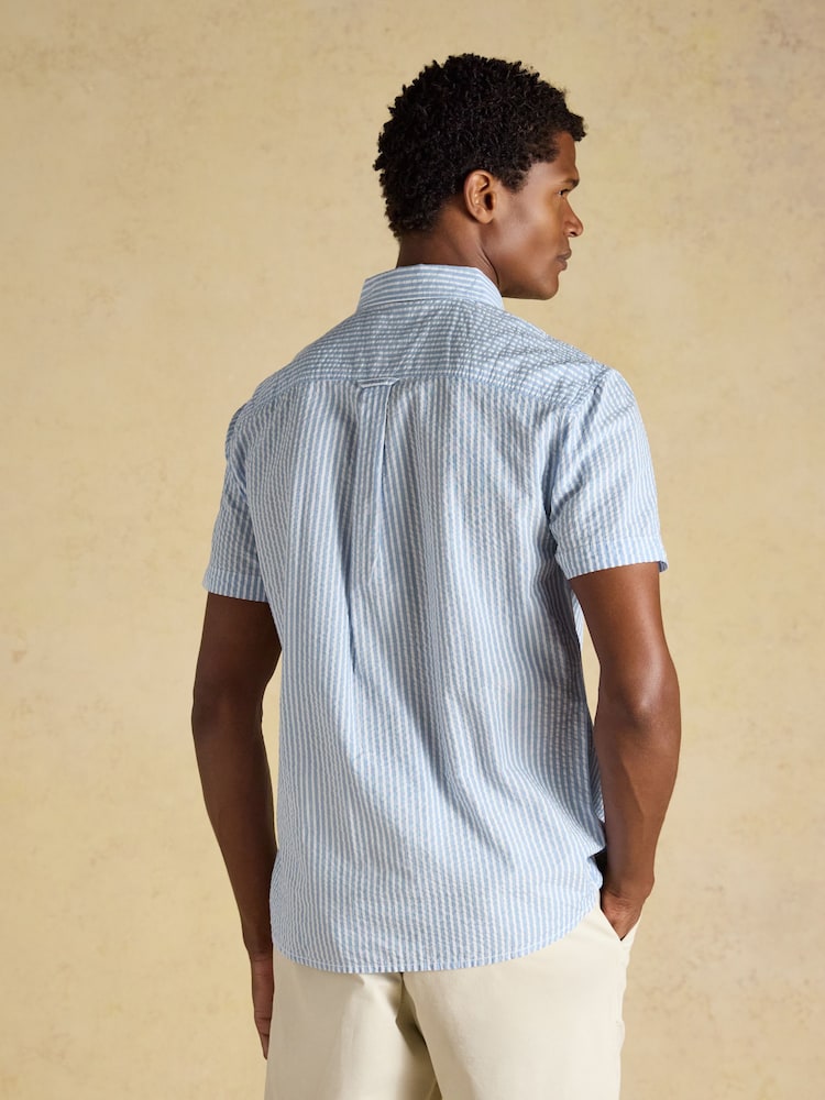 Joules Seersucker Blue/White Short Sleeve Classic Fit Cotton Shirt - Image 2 of 7