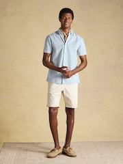 Joules Seersucker Blue/White Short Sleeve Classic Fit Cotton Shirt - Image 3 of 7