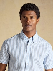 Joules Seersucker Blue/White Short Sleeve Classic Fit Cotton Shirt - Image 4 of 7