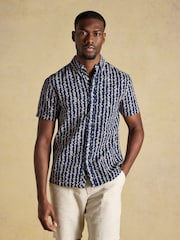 Joules Seersucker Navy Short Sleeve Classic Fit Cotton Shirt - Image 1 of 9