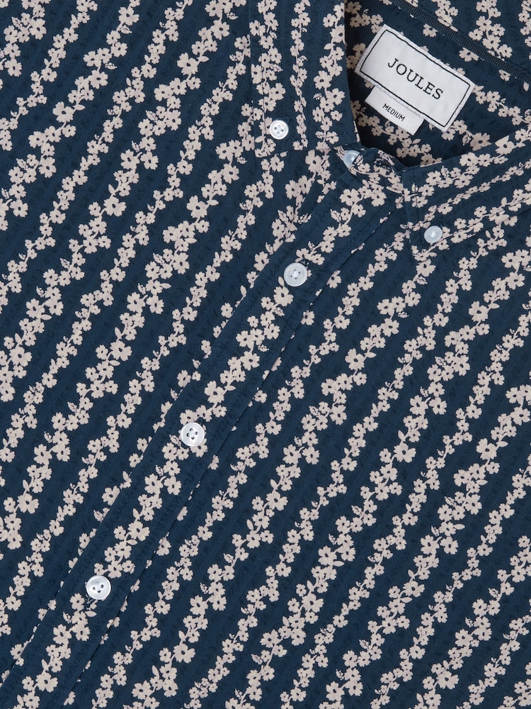 Joules Seersucker Navy Short Sleeve Classic Fit Cotton Shirt - Image 2 of 9