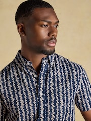 Joules Seersucker Navy Short Sleeve Classic Fit Cotton Shirt - Image 5 of 9