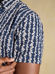 Joules Seersucker Navy Short Sleeve Classic Fit Cotton Shirt - Image 6 of 9