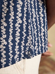 Joules Seersucker Navy Short Sleeve Classic Fit Cotton Shirt - Image 7 of 9