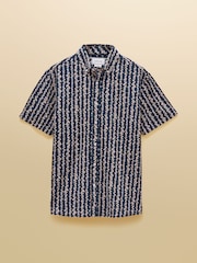 Joules Seersucker Navy Short Sleeve Classic Fit Cotton Shirt - Image 9 of 9