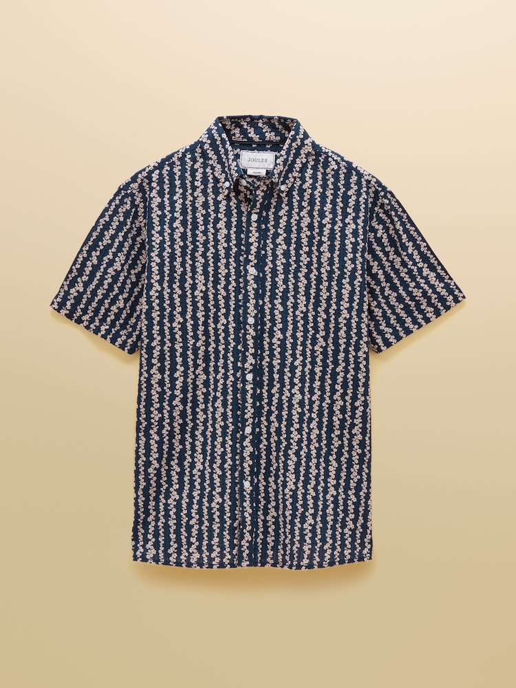 Joules Seersucker Navy Short Sleeve Classic Fit Cotton Shirt - Image 9 of 9