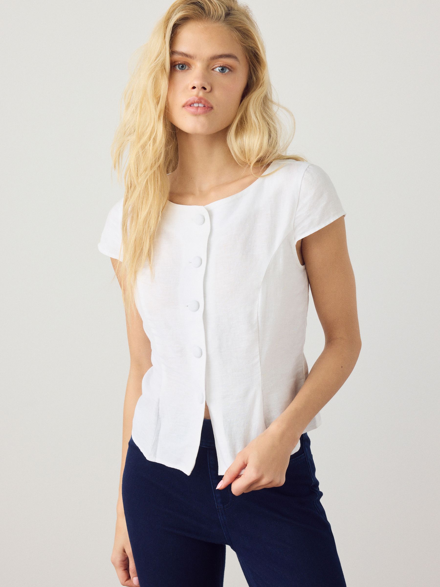 Buy White Linen Blend Structured Short Sleeve Top from Next USA
