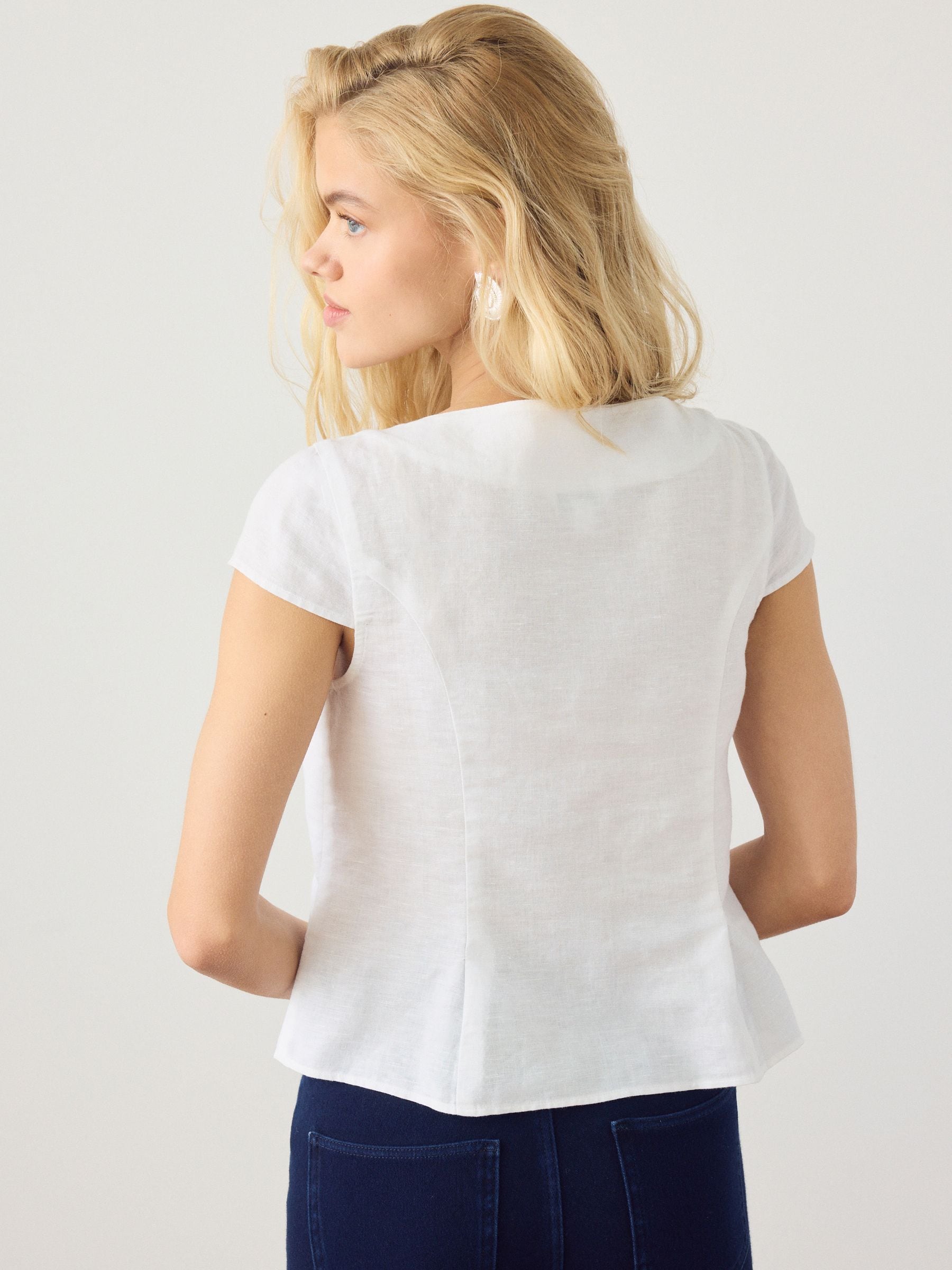 Buy White Linen Blend Structured Short Sleeve Top from Next USA