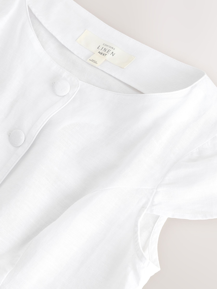 White Linen Blend Structured Short Sleeve Top - Image 7 of 7