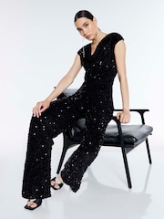 River Island Black Sequin Cowl Neck Jumpsuit - Image 1 of 4