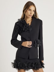 River Island Black 3D Flower Collarless Blazer - Image 1 of 4