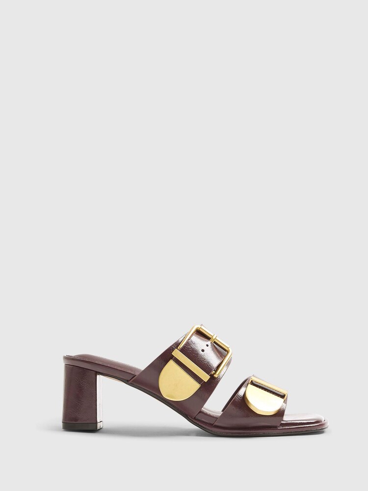 River Island Red Double Buckle Block Sandals - Image 1 of 5