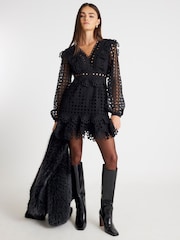 River Island Black Long Sleeve Lace Mini Dress - Image 1 of 4