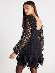 River Island Black Long Sleeve Lace Mini Dress - Image 4 of 4
