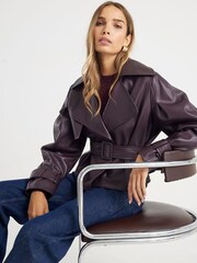 River Island Red Faux Leather Belted Cropped Trench Coat - Image 1 of 4