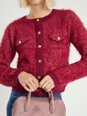 River Island Red Boucle Cardigan - Image 3 of 4