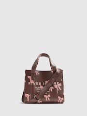 River Island Brown Medium Bow Debossed Tote Bag - Image 1 of 5