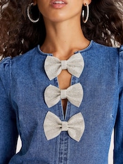 River Island Blue Long Sleeve Bow Embellished Mini Dress - Image 2 of 4