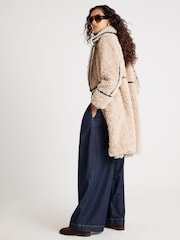 River Island Cream Borg Feaux Leather Seam Coat - Image 3 of 6