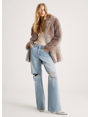 River Island Brown Mid Length Faux Fur Coat - Image 1 of 4