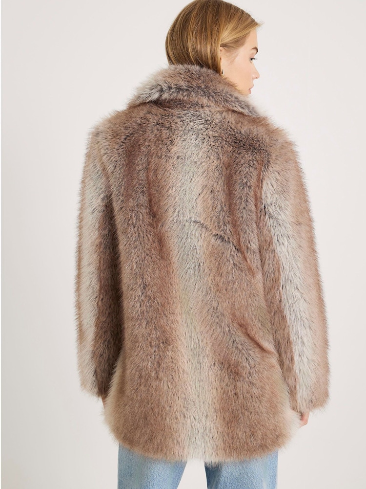 River Island Brown Mid Length Faux Fur Coat - Image 2 of 4