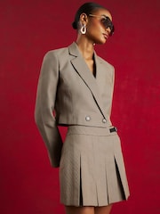 River Island Brown Check Cropped Blazer - Image 3 of 4