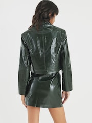 River Island Green Faux Leather Croc Effect Harrington Jacket - Image 2 of 4