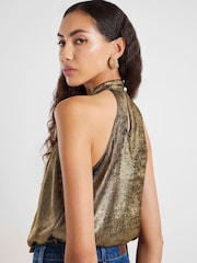 River Island Gold Metallic Halter Neck Top - Image 2 of 4
